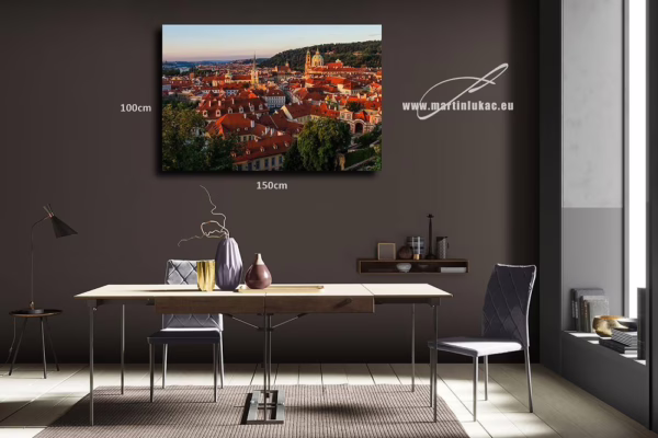 Vizualizace obrazu s ranním pohledem na Malou Stranu v interiéru, autor Martin Lukač, pražský fotograf, www.martinlukac.eu
