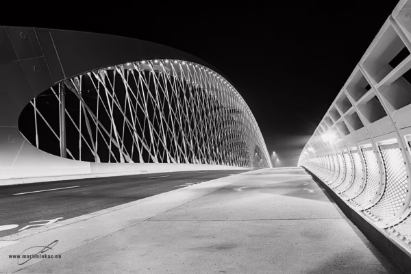 Trojský most v černobílém nočním provedení, autor Martin Lukač, pražský fotograf, www.martinlukac.eu