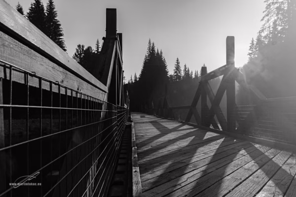 Hradlový most Šumava – černobílá verze mostu ve večerním světle, autor Martin Lukač