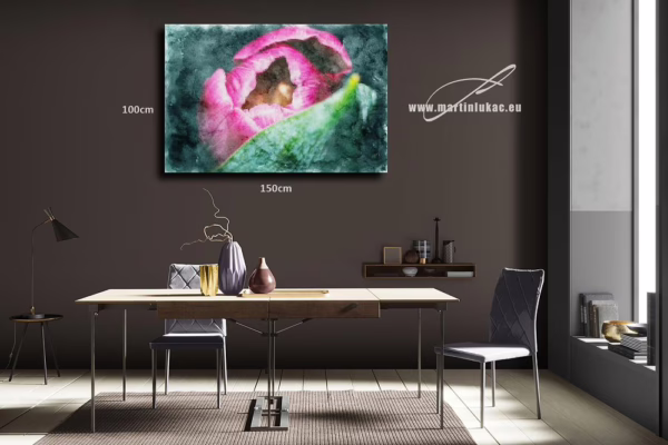 Vizualizace jarního obrazu s růžovým květem – k prodeji v našem eshopu, autor Martin Lukač, pražský fotograf, www.martinlukac.eu