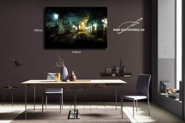 Vizualizace noční pražské uličky vedoucí ke hradu – k prodeji v našem eshopu, autor Martin Lukač, pražský fotograf, www.martinlukac.eu