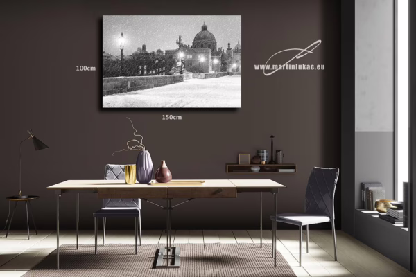 Vizualizace zasněženého pražského motivu se sváteční atmosférou – k prodeji v našem eshopu, autor Martin Lukač, pražský fotograf, www.martinlukac.eu