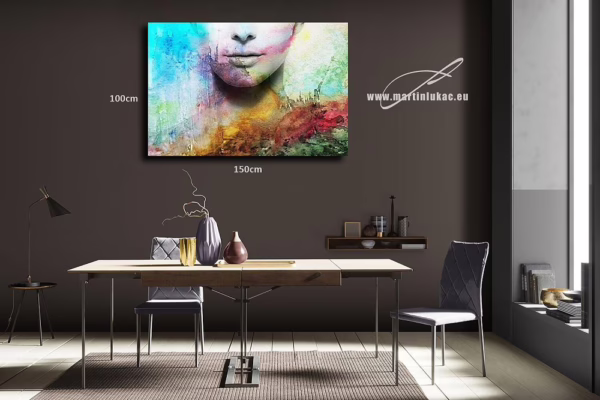 Vizualizace obrazu na zdi s ženským motivem v akvarelovém stylu, k prodeji v našem eshopu, autor Martin Lukač, pražský fotograf, www.martinlukac.eu