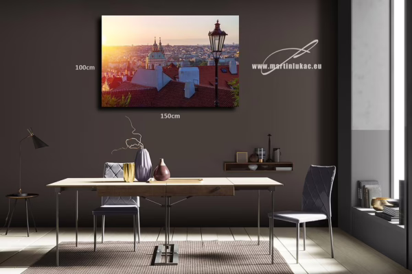 Vizualizace ranní fotografie „Nový den“ s výhledem na střechy Prahy, k prodeji v našem eshopu, autor Martin Lukač