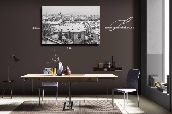 Vizualizace zimní novoroční fotografie „PF 2024“ s panoramatem Prahy, k prodeji v našem eshopu, autor Martin Lukač