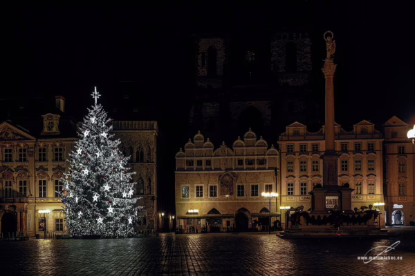 Vánoční strom na Staroměstském náměstí během pandemie v barevné verzi, autor Martin Lukač, pražský fotograf, www.martinlukac.eu