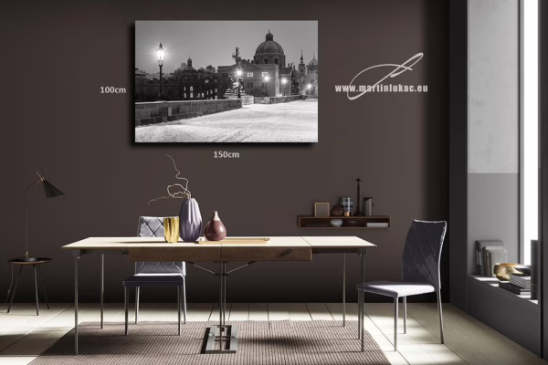 Vizualizace obrazu Svatý František v interiéru – zimní Karlův most se sochou, autor Martin Lukač, pražský fotograf, www.martinlukac.eu