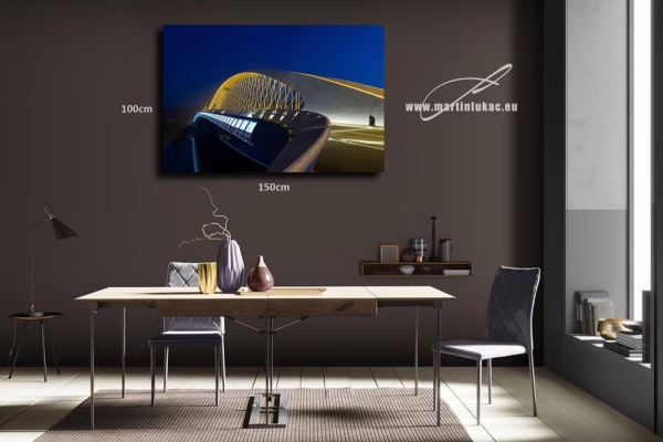 Vizualizace obrazu Trojský most 00 v interiéru – moderní architektura Prahy v nočním světle, autor Martin Lukač, pražský fotograf, www.martinlukac.eu
