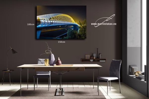 Vizualizace obrazu Trojský most 08 v interiéru – moderní pražská architektura v nočním mlhavém osvětlení, autor Martin Lukač, pražský fotograf, www.martinlukac.eu