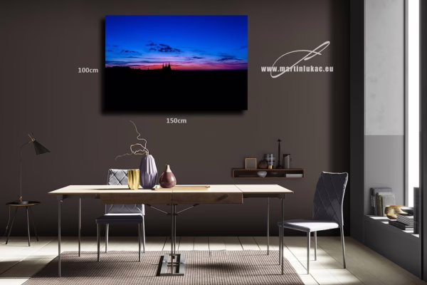 Vizualizace obrazu Večerní panorama v interiéru – silueta Pražského hradu při západu slunce, autor Martin Lukač, pražský fotograf, www.martinlukac.eu