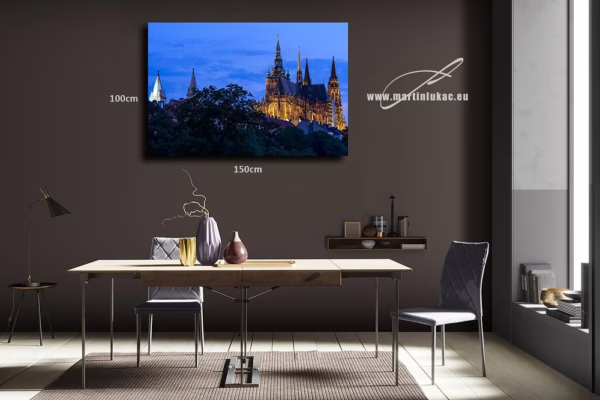 Vizualizace obrazu Zlatá kaple v Praze v interiéru – pohled na večerní Chrám svatého Víta, autor Martin Lukač, pražský fotograf, www.martinlukac.eu