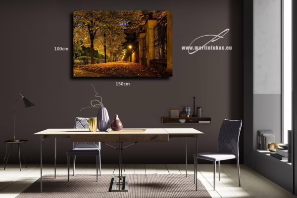 Vizualizace obrazu Zlatý podzim v interiéru – podzimní alej s večerními lampami, autor Martin Lukač, pražský fotograf, www.martinlukac.eu