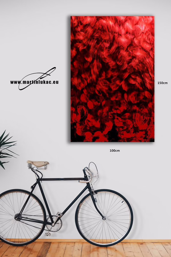 Vizualizace obrazu na zdi, k prodeji v našem eshopu – sugestivní dílo s temně rudou atmosférou, autor Martin Lukač, pražský fotograf, www.martinlukac.eu