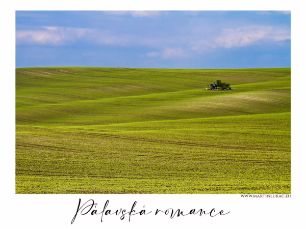 Expresivní krajinomalba inspirovaná fotografií pálavské krajiny s osamoceným stavením, autor Martin Lukač, pražský fotograf, www.martinlukac.eu