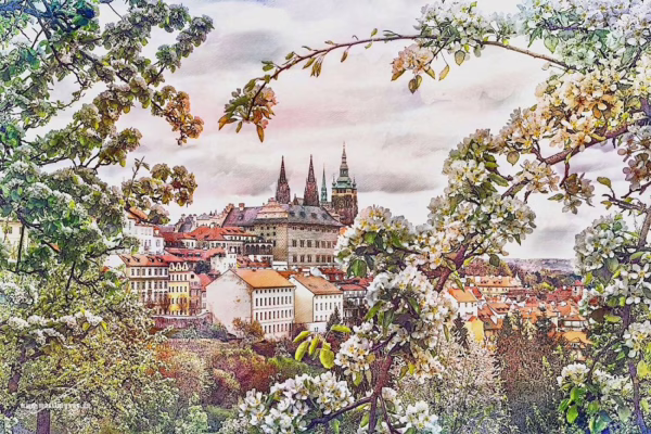 Jarní rozkvět a historická krása se spojují v poetickém obraze staré Prahy, autor Martin Lukač, pražský fotograf, www.martinlukac.eu