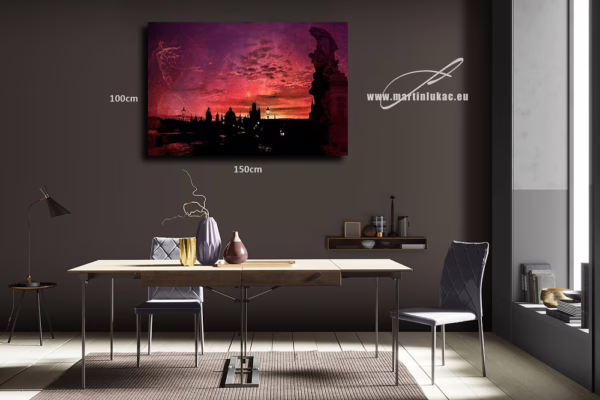 Vizualizace obrazu Rudé nebe – mystická Praha pod krvavým nebem, k prodeji v našem eshopu, autor Martin Lukač, pražský fotograf, www.martinlukac.eu