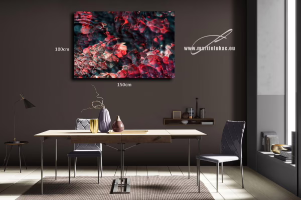 Vizualizace obrazu na zdi, k prodeji v našem eshopu – barevná abstrakce inspirovaná vodou, autor Martin Lukač, pražský fotograf, www.martinlukac.eu