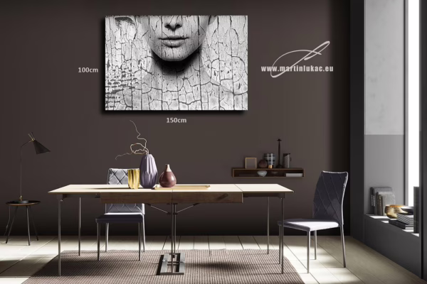 Vizualizace obrazu na zdi, k prodeji v našem eshopu – křehké spojení tváře a času, autor Martin Lukač, pražský fotograf, www.martinlukac.eu