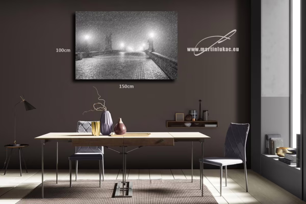 Vizualizace obrazu na zdi, k prodeji v našem eshopu – poetická zimní krajina ticha a světla, autor Martin Lukač, pražský fotograf, www.martinlukac.eu