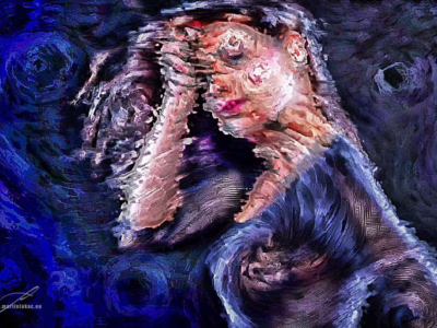 Tichá introspekce skrytá v pohybu barvy... Ženská postava zahalená ve vlnách barvy a emoce v malířském stylu, autor Martin Lukač, pražský fotograf, www.martinlukac.eu