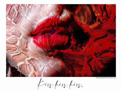 Vášnivý dotek barev a emocí... Rudé rty zahalené v expresivní malbě jako symbol vášně, autor Martin Lukač, pražský fotograf, www.martinlukac.eu