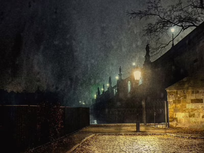 Noční samota a světlo tiché lucerny... Tiché místo podél pražských hradeb v nočním světle, autor Martin Lukač, pražský fotograf, www.martinlukac.eu